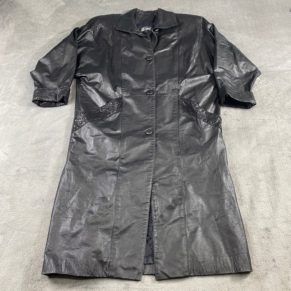 Comint Jackets & Blazers - Comint Coat Women's M Black Faux Leather Snake Print Trim Long Trench Argentina